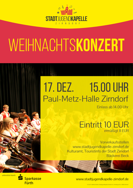 Konzert am 17. Dezember 2023 um 15:00 Uhr. In der Paul-Metz-Halle Zirndorf. Einlass ab 14:00 Uhr. Eintritt 10 EUR, ermäßigt 8 EUR.