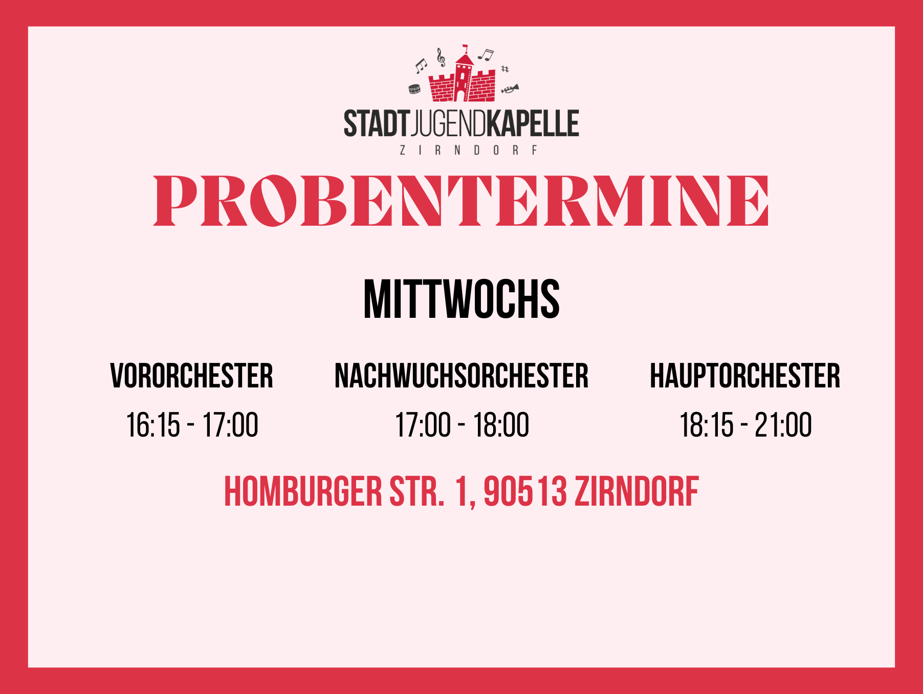 Probentermine der Stadtjugendkapelle Zirndorf