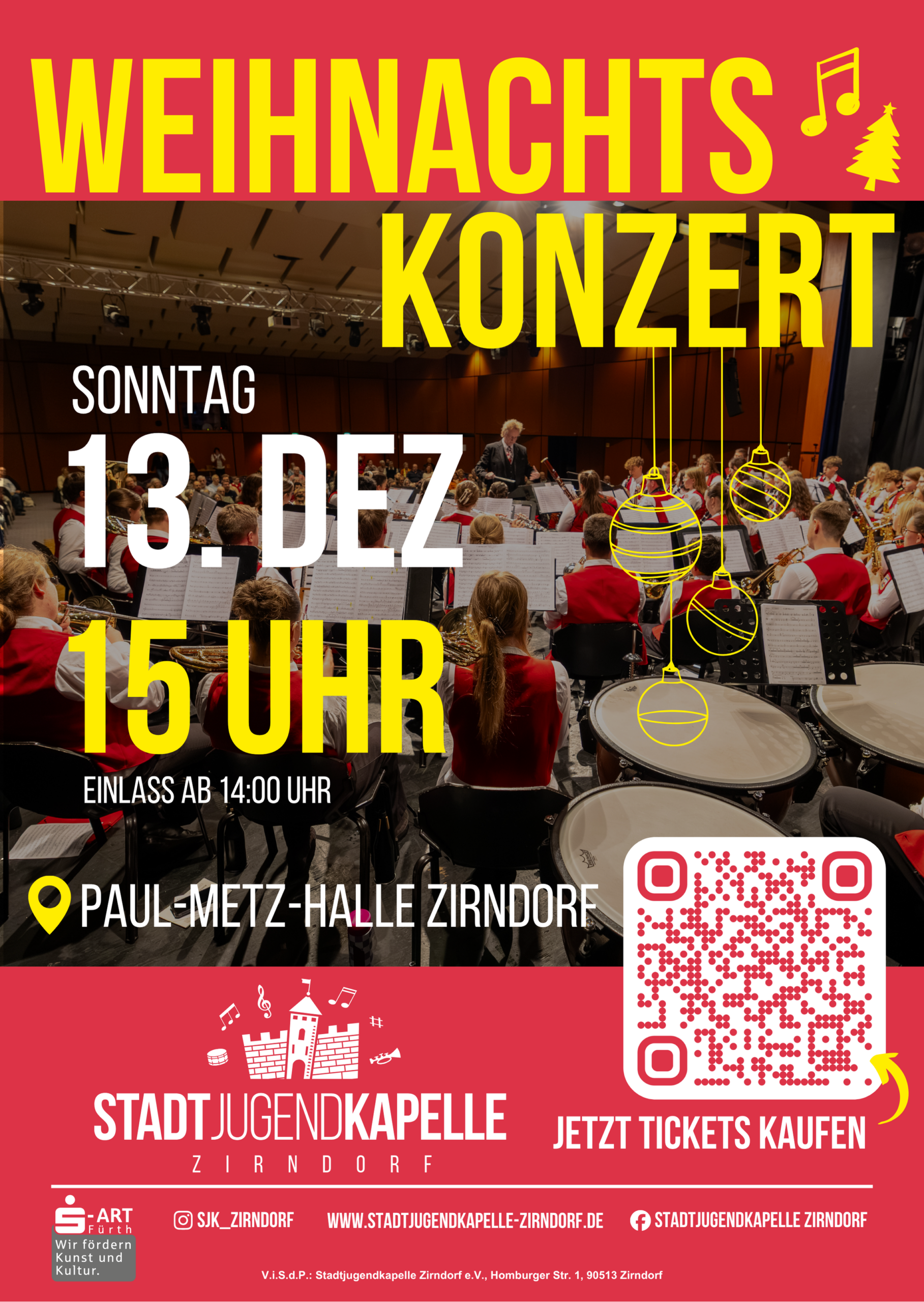 Plakat Weihnachtskonzert 2026 der Stadtjugendkapelle Zirndorf e.V.