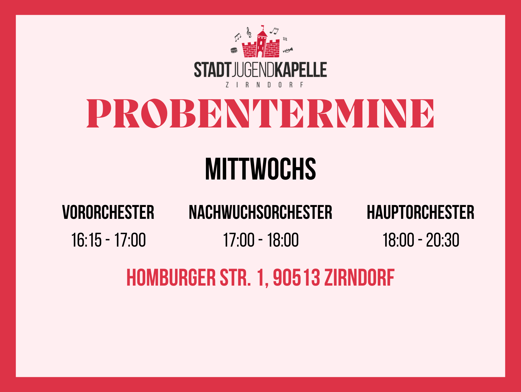 Probentermine der Stadtjugendkapelle Zirndorf